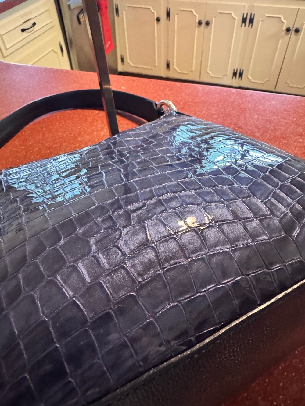 Brighton Cherie Soft Shoulder Bag in French Blue croc-embossed patent leather - Picture 6 of 10